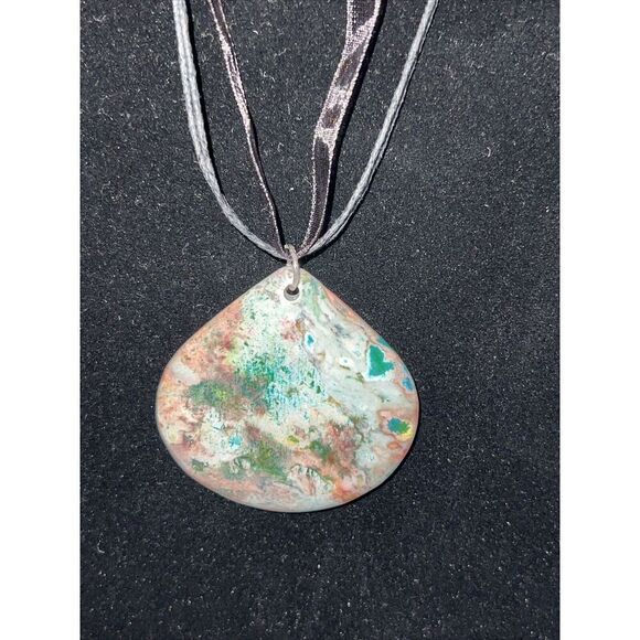 Grass Turquoise Jasper Pendant Necklace On A Cord Natural Statement Collar Boho - Picture 1 of 6